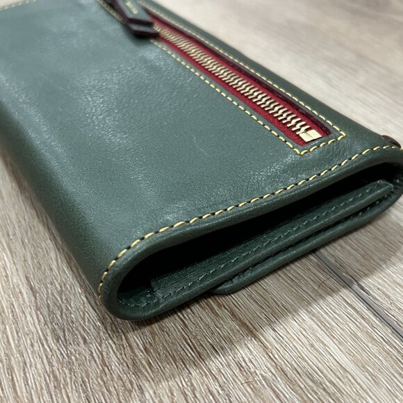 DOONEY & BOURKE Green / Brown Florentine Leather Large Clutch Wallet Organizer - Picture 3 of 6